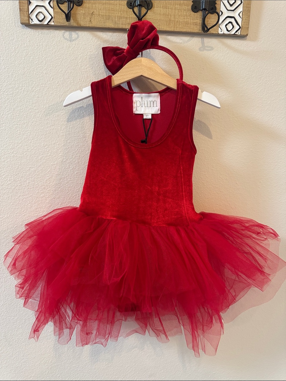 NWT 6Y iloveplum Suede Darcy Red Velvet Tutu Dress with Matching Headband!